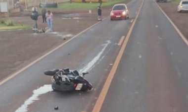 Acidente entre carro e motocicleta deixa ferido na PR-182, em Palotina