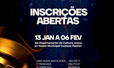 Inscrições abertas para o Concurso Miss Nova Santa Rosa 2026