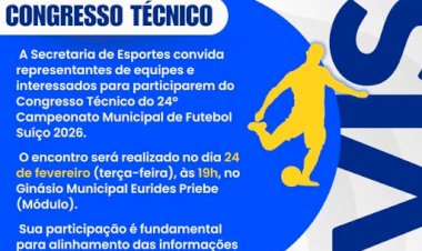 Congresso Técnico do 24º Campeonato Municipal de Futebol Suíço será na terça-feira (24)