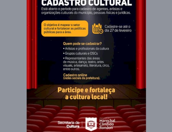 Secretaria de Cultura abre cadastro para agentes e profissionais da cultura em Marechal Cândido Rondon