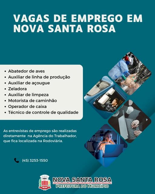 Agência do Trabalhador de Nova Santa Rosa oferta diversas vagas de emprego