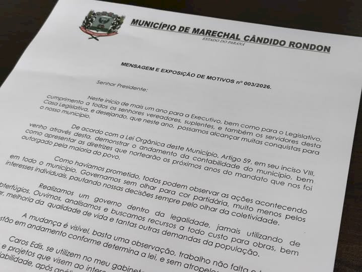 Prefeitura de Marechal Cândido Rondon encerra 2025 com superávit de R$ 68,4 milhões em recursos livres