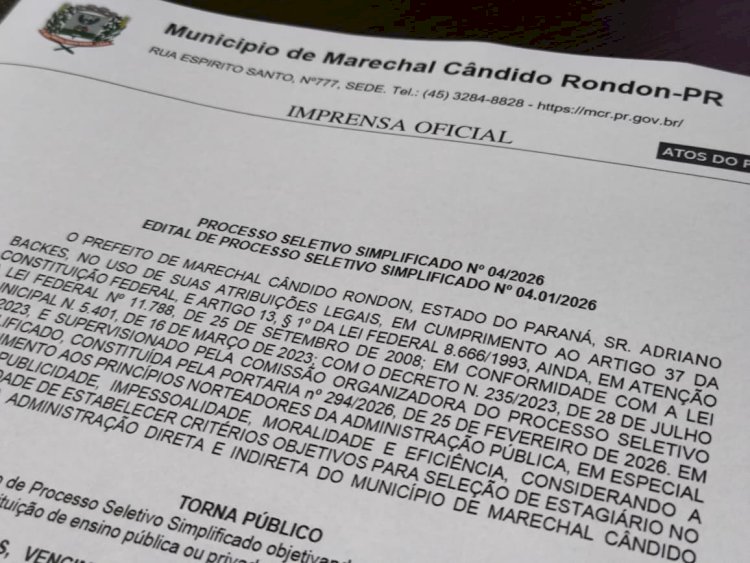 Prefeitura abre inscrições para PSS de estágio na área da Educação em Marechal Rondon
