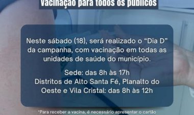 Secretaria de Saúde realizará “Dia D” de Vacinação neste sábado (18)