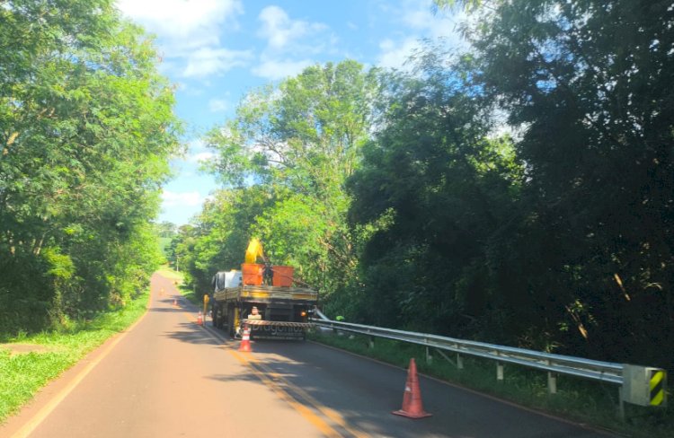 Obras provocam trânsito em meia pista na BR-491, em Nova Santa Rosa